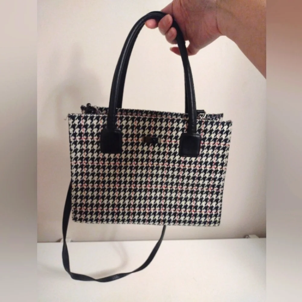 Vtg Preston & York Houndstooth Purse Bag Tote Crossbody Acrylic Wool Polyester - Picture 1 of 10